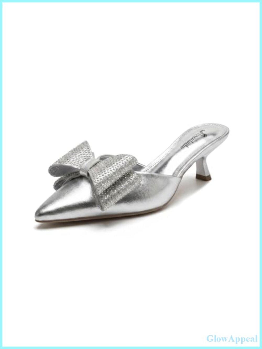 Kitten Heel Mules Rhinestone Bow Pointed Toe Slip On Party Heels